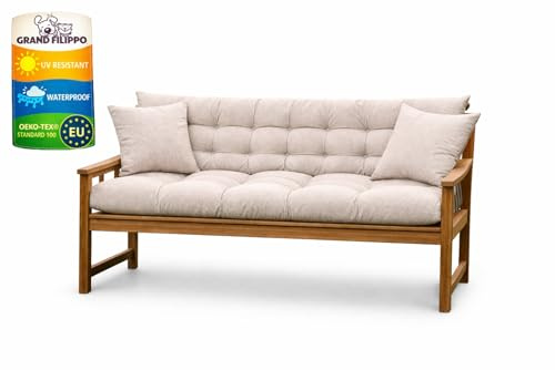 Filippo Bankauflage 120x50x60 - Sitzkissen Outdoor für Hollywoodschaukel mit zwei Kissen 45x45 cm - Bankkissen Wetterfest, Beständig Gegen Schimmel, Handgefertigt mit Befestigungsschnüre