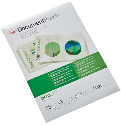 GBC Laminierfolien A3 75 mic, Robuste Laminiertaschen im 100er Pack, Glänzend, Transparent, Ideal für Büro & Schule, 3200745