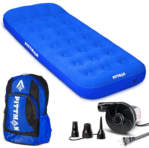 Pittman Outdoors Kids Twin Air Mattress, Electric Pump, Patch Kit, Blue