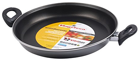 MAGEFESA Glass - Paellera 34cm de acero vitrificado exterior cristal. Antiadherente bicapa reforzado, aptas para todo tipo de cocinas, especial inducción. 50% de ahorro energético