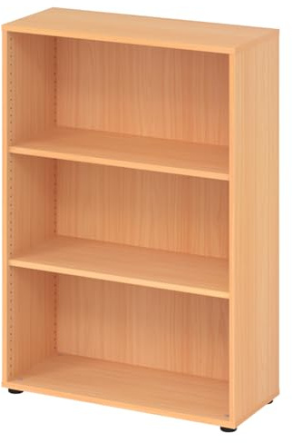 bümö Regal Buche, Standregal aus Holz für 3 Ordnerhöhen - Bücherregal klein 80 cm breit, Aktenregal für Ordner & Bücher, kleines Büroregal, Holzregal, Ordnerregal, Buchregal Dachschräge