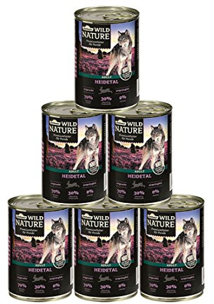 Dehner Wild Nature Hundmat Heidetal, våtfoder spannmålsfri/sockerfri, för vuxna hundar, lamm, 6 x 400 g burk (2,4 kg)