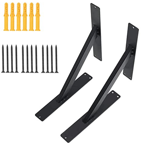 Hosko Equerre Etagere, Support d'étagère Mural Angulaire d’Étagère Aluminium, Equerre Etagere Console Our Fixation Murale Moderne Noir 25cm