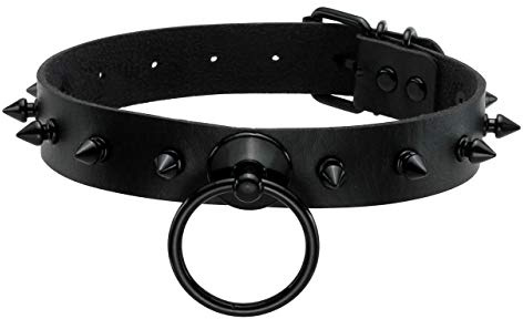 Manfnee Punk Gothic Choker Halsband Halskette PU Leder Spike Nieten Herz O-Ring Choker Männer Frauen
