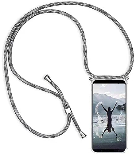 HongMan Handykette Handyhülle für Samsung Galaxy S10 mit Band | Transparent Handy-Kette Handy Hülle mit Kordel zum Umhängen Handyanhänger Halsband Lanyard Case - Grau