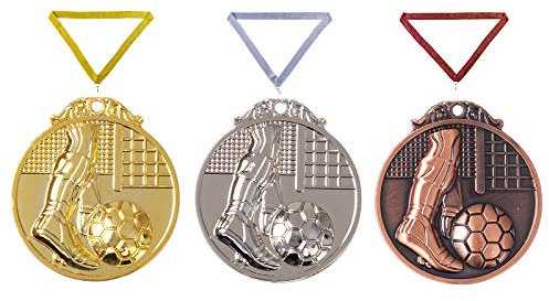 Henecka ⚽ Medaille Fussball #Stulpe, Medaillen mit Wunschgravur, inklusive Halsband, wählbar in Gold, Silber, Bronze, oder als 3er-Serie (Gold)