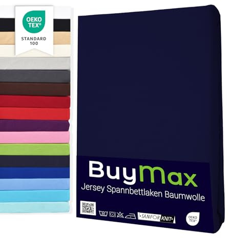 Buymax® Dra-på-lakan 80x200 cm – 100% bomull jersey, för madrasser upp till 25 cm, Marinblå