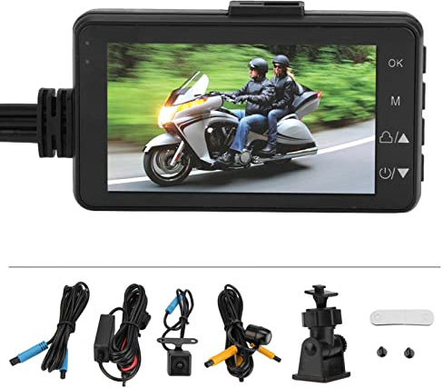 Videocamera per moto Dash Cam per moto 1080P HD Videoregistratore a doppia lente Videocamera per moto, schermo LCD da 3 pollici, impermeabile IP68, microfono integrato ad alta sensibilità