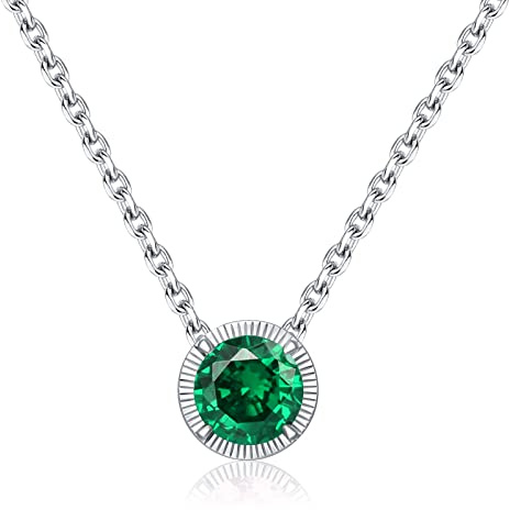 Qings Grün Zirkonia Geburtsstein mit Halskette Anhänger 925 Sterling Silber Weissgold Edelstein Kette Mode Schmuck Geburtstag Geschenke für Mutter Frauen Mädchen