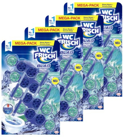 WC FRISCH Kraft Aktiv Blauspüler Ozeanfrische (4x 4 Stück), WC Reiniger mit innovativer Geruchs-Stopp-Formel, Duftsteine für extra Frische und eine sichtbare Reinigung