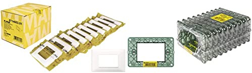 Vimar Plana 0T14653.01 Placca 3 moduli in tecnopolimero, 10 pezzi, bianco & Plana 0T14613 Supporto 3 moduli, con viti, per scatole 3 moduli, 10 pezzi