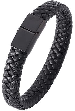 Aeici Bracelet souvenir pour papa en acier inoxydable et cordon en cuir tressé - Cadeau pour papa - 18,5 cm (marron)