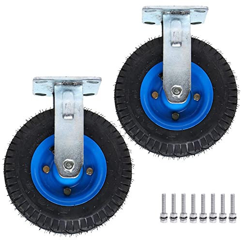 WORDFUN 2 Stück 8'' 10'' Schwerlastrollen 360 Grad Drehbar Luftreifen Gummi Rollen Mit Seitenbremsen, Bockrolle Mit Schrauben Aus Rostfreiem Stahl & Kugellager, Tragkraft 350kg Für Transportwagen