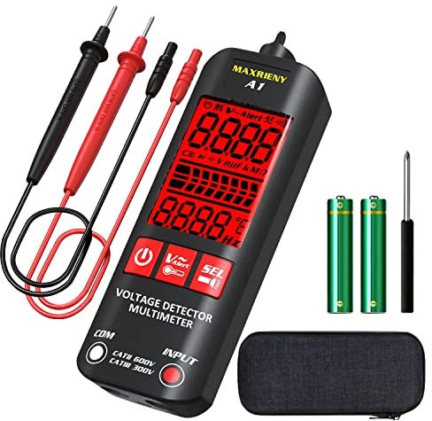 MAXRIENY Multimetro Voltmetro Digitale intelligente Ohmmetro Display a 3 risultati Tester Resistenza Frequenza Continuità rilevamento della tensione senza contatto Filo vivo Tester