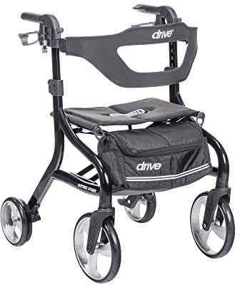 Drive Medical Nitro Sprint Foldable Rollator Walker with Seat - Lightweight Support - Large Wheels - Compact Folding Design - Adjustable Comfort - Standard Size - Black