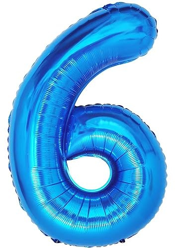 Luftballon Zahl 6 Blau Zahlenballon, Luftballon 6 Geburtstag Foil Nummer Ballon Zahl 6 Folienballon Party Deko - 101cm - Helium Unterstützen