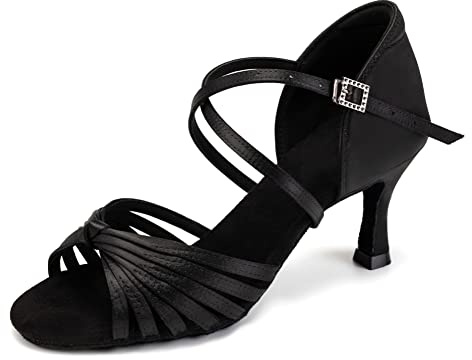 VCIXXVCE Scarpe da Ballo Latino Americano Donna in Raso Nero Professionali Scarpe da Ballo Sala da Ballo Tacco 7,5 cm,36.5 EU