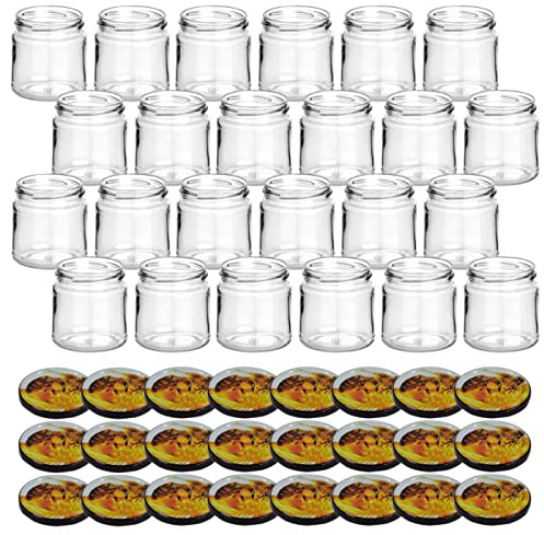 Gouveo Lot de 24 Pots à Confiture 250g «Miel» avec Couvercle à Vis Abeille - Petits Pots de Conservation (HGTO250HB)