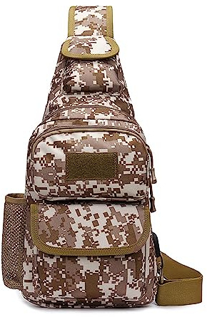 FANDARE Taktisk bröstväska, militär, axelväska, sling-väska, män, kvinnor, axelväskor med USB-laddningsport, axelväska, crossover ryggsäck för resor, vandring, crossbody pack, brun camo, L, Användbar: