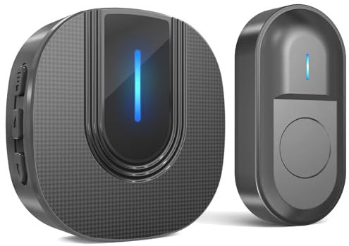 SURFOU Sonnette Sans Fil Extérieur Étanche 300 Mètres Sonnette de Porte Carillon Electronique Kit pour la Maison avec Récepteurs Enfichables 55 Sonneries, 5 Niveaux Volumes, Nior