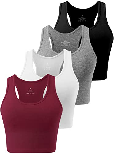 Star Vibe Damen Racerback Cropped Tank Tops Sport Ärmelloses Bauchfrei Basic Trägertop, 4er Pack