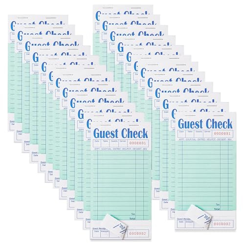 ZPARIK 24 Pack Guest Checks Books for Servers Server Note Pads, Waitress Notepad for Restaurants, Waiter Checkbook, Paper Checks 50 Sheets/Pack, 1200 Total Tickets Green