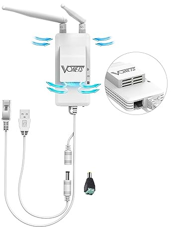 VONETS VAP11S-5G - Repetidor de Puente WiFi Industrial de 5 GHz con Divisor Ethernet, WiFi RJ45, 1 Macho a 2 Hembras, Cable Ethernet LAN Cat5, Exclusivo Puente WiFi con Ventilador