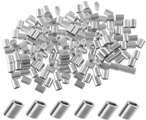 SKYPRO 200 Stück Aluminium Crimpschlaufenhülsen, oval, Aluminium-Drahtseil-Hülse zum Crimpen (M1,5, 1,5 mm)