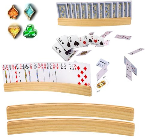 Altamejor Kartenhalter Kinder, Spielkartenhalter Kinder, 4PC 33 cm Kartenhalter Spielkarten Holz Spielkartenständer Spielkartenhalter für Senioren (4)