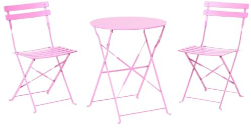 Beliani Balkonset Metall rosa 3-teilig Tisch rund mit 2 Stühlen klappbar modern Fiori