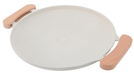 Bärbar Design Korean Grill Pan, Maifan Sten Beläggning Griddle, Aluminium och Komposit trä Inomhus Utomhus Grillpan för Camping och Picnick (WHITE)