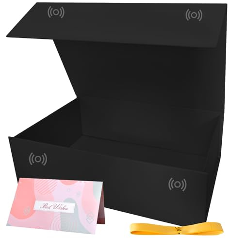 Geschenk-Box 26 x 18 x 7.6cm, Geschenk-Boxen für Geschenke mit magnetischen Deckel, Rechteck zusammenklappbar Geschenk Wrap Box enthält Karte, Band (Schwarz)