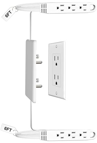 CABOCASA Dual 6FT Ultra-Thin Outlet Concealer, Universal Size Outlet Cover 6FT Twin Extension Cord with 3 Outlets Each Side, Ideal for Home Appliances on Opposite Sides of a Wall Outlet