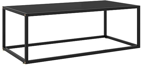 Homgoday Svart soffbord med svart glas, 100 x 50 x 35 cm, soffbord i glas, ram glasbord, vardagsrumsbord, soffbord