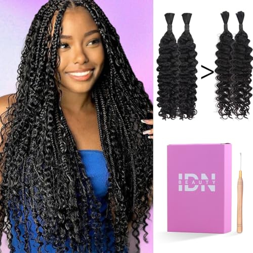 IDN BEAUTY Cheveux Bohèmes Naturels 100.8cm pour Tresser à l'Eau - Ondulés Noirs en Vrac 100g sans Trame 15A Viêt Nam Non Transformés