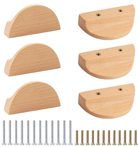 MOROBOR Maniglie per cassetti a mezza luna, 6 pezzi in legno di faggio, maniglie a doppio foro per cassetti e armadi