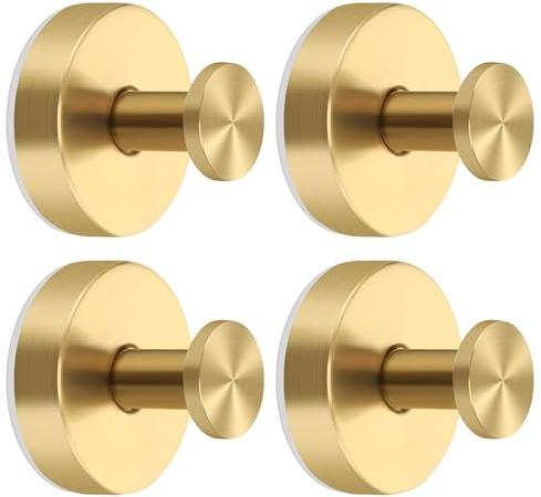 Gold Suction Cup Hooks for Shower Stainless Steel, Gold Suction Hooks for Shower Wall Hangs 11lbs, Bathroom, Kitchen, Glass Door, Mirror, Tile, Loofah, Towel, Coat, Bath Robe, Brushed Gold 4 Pack