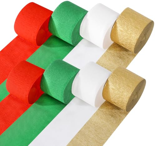 OOTSR 8 Rollos Navidad de Papel Crepé,Serpentinas Crepé Papel 4 Colores para Fiestas Navideñas Paredes Decoración(4.5cm x25m)