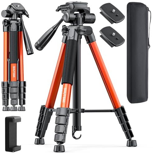 SHUTSMI Treppiede per Fotocamera da 184 cm, Treppiede compatto con Supporto Universale per Telefono, Treppiede da Viaggio Leggero per DSLR, Fotocamere Mirrorless e Smartphone, Arancione