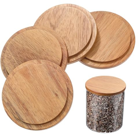 NUOBESTY Glasdeckel Silikon Holzdeckel 4 Stück Luftdicht mit Dichtung Wiederverwendbar Rund für Tasse und Becher in Küche