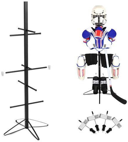 Hockey-Ausrüstungs-Trockenständer aus Metall, für Sportausrüstung, Hockey-Sportausrüstung, Trockengestell für Erwachsene und Kinder, Hockeyausrüstung, 4 zusätzliche Clips zum Aufhängen