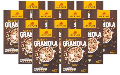 Mornflake - Crunchy Really Nutty Granola. 12x 500g Box. High Fibre Granola Cereal Multipack, Breakfast Cereal with Almonds, Cashew Nuts, Brazil Nuts & Hazelnuts. All Natural Ingredients (Pack of 12)