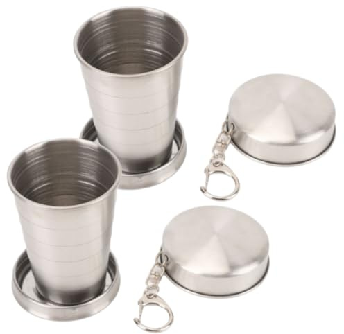 Vaso plegable de 2 piezas, vaso plegable de acero inoxidable, vasos plegables, vaso de chupito plegable para viajar, acampar, taza de agua plegable portátil, vaso plegable acero inoxidable(250ML)