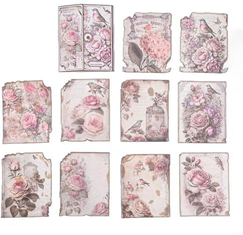 Vintage-Papier, 30 Stück, ideal für Scrapbooking und Bastelarbeiten (6 für rosa Rose)