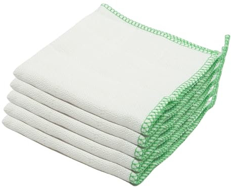 THKO 5PCS Dish Cloths for Washing Up, Cotton Kitchen Cloths White Cleaning Cloths Super Absorbent Double Layered Cleaning Cloths for Home and Kitchen
