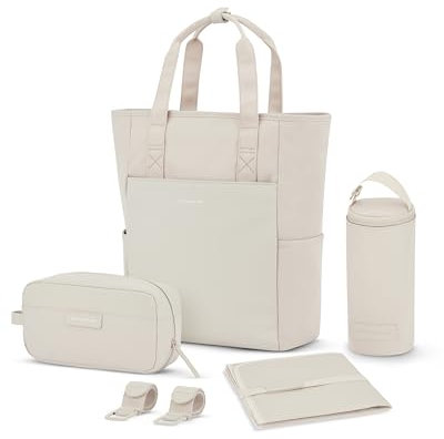 Kapten & Son Rucksack Lindby Diaper Set Sandstone 12 L | 2in1 Wickelrucksack & Wickeltasche mit Kinderwagen- und Kofferbefestigung | inklusive Kulturtasche, Wickelunterlage & isolierter Flaschenhalter
