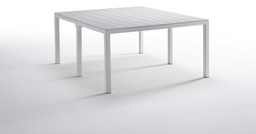 Tomaino - Tavolo Da Giardino Allungabile In Plastica 4-12 Posti - Tavolo da Esterno per Pranzo Rettangolare o Quadrato - Per Giardino, Veranda o Balcone - Bianco