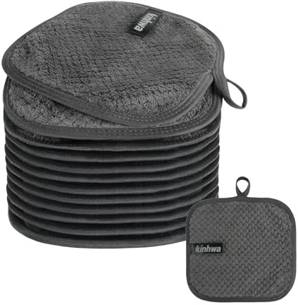 KinHwa Mikrofaser-Abschminkhandtuch, Koralle samtweiches, saugfähiges Gesichtswaschhandtuch, wiederverwendbar und waschbar, nicht fusselnd, dunkelgrau 16cm*16cm