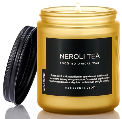 M&SENSE Neroli Te Doftljus, 200g 50 timmars Lång brinntid 1 Väx Non Toxic Naturlig Sojavax Ljuskällor för Kvinnor, Långsamt brinnande Hemdoft Presenter för Stresslindring & Avkoppling
