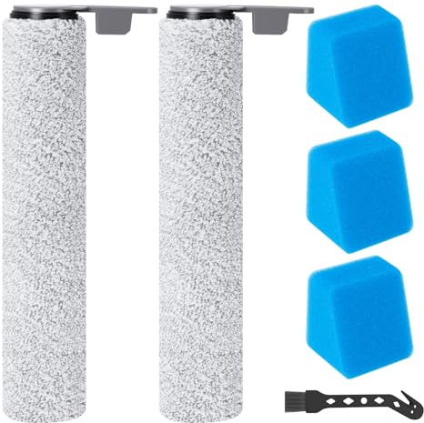 Jegehoyo Bürstenrolle Filter Ersatzteile für JONR ED12 Pro Nass Trockensauger Akku, 2 Bürstenrollen + 3 Wattefilter + 1 Reinigungsbürste